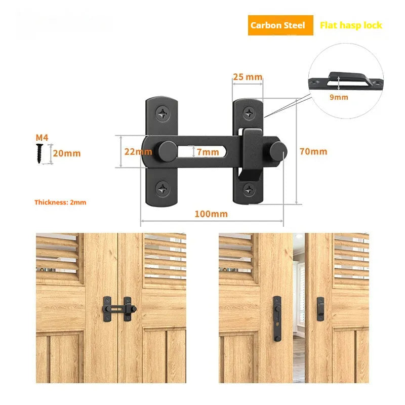 Warehouse sliding door lock with 90-degree hasp in carbon steel and stainless steel variants
