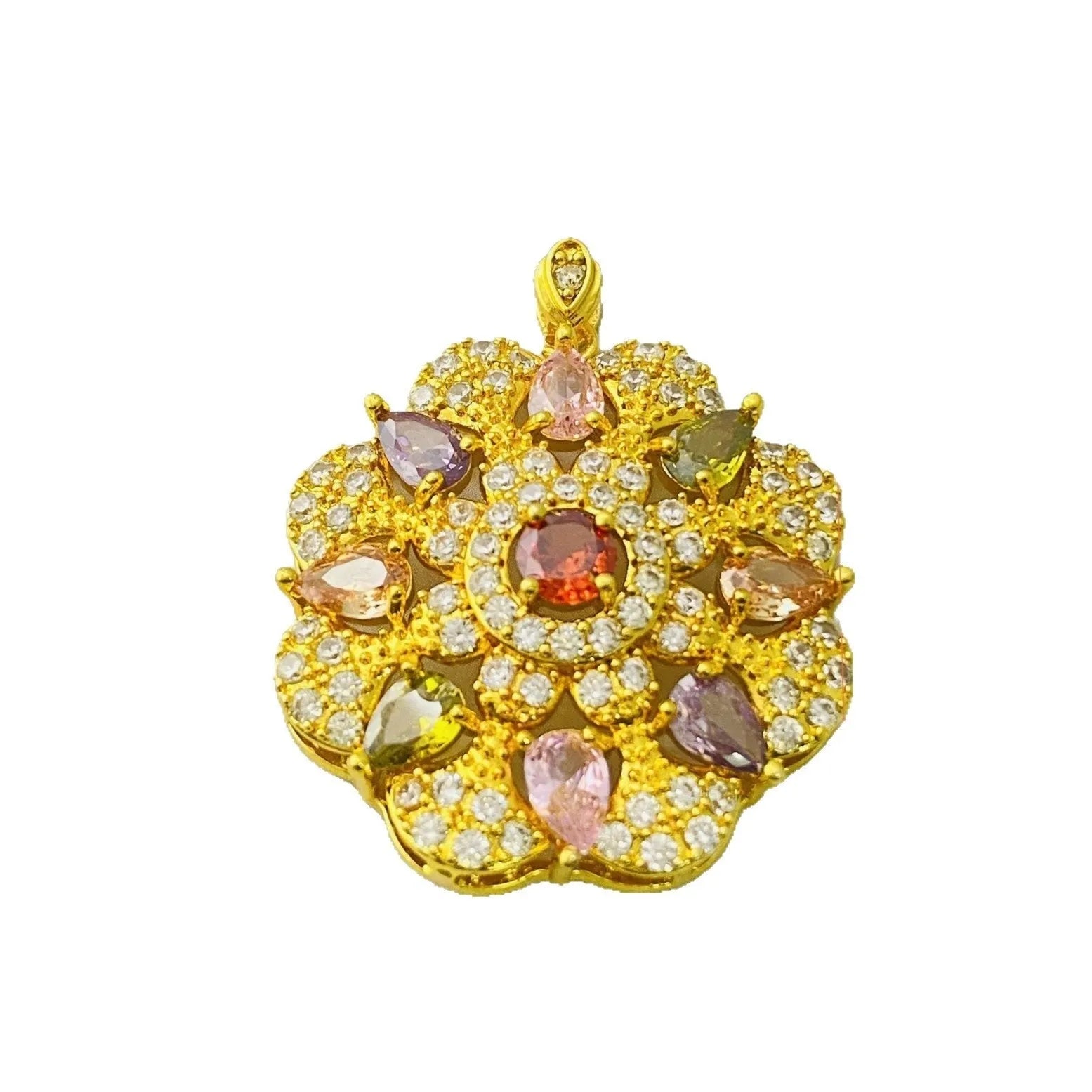 Women's zircon flower pendant necklace in gold, champagne gold or platinum colour with electroplated finish