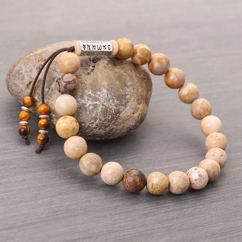 Handmade wood colour stone bead bracelet with original design European American retro style