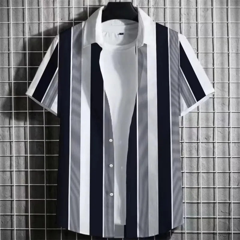 Men's striped linen T-shirt with 3D printed design in multiple colour options