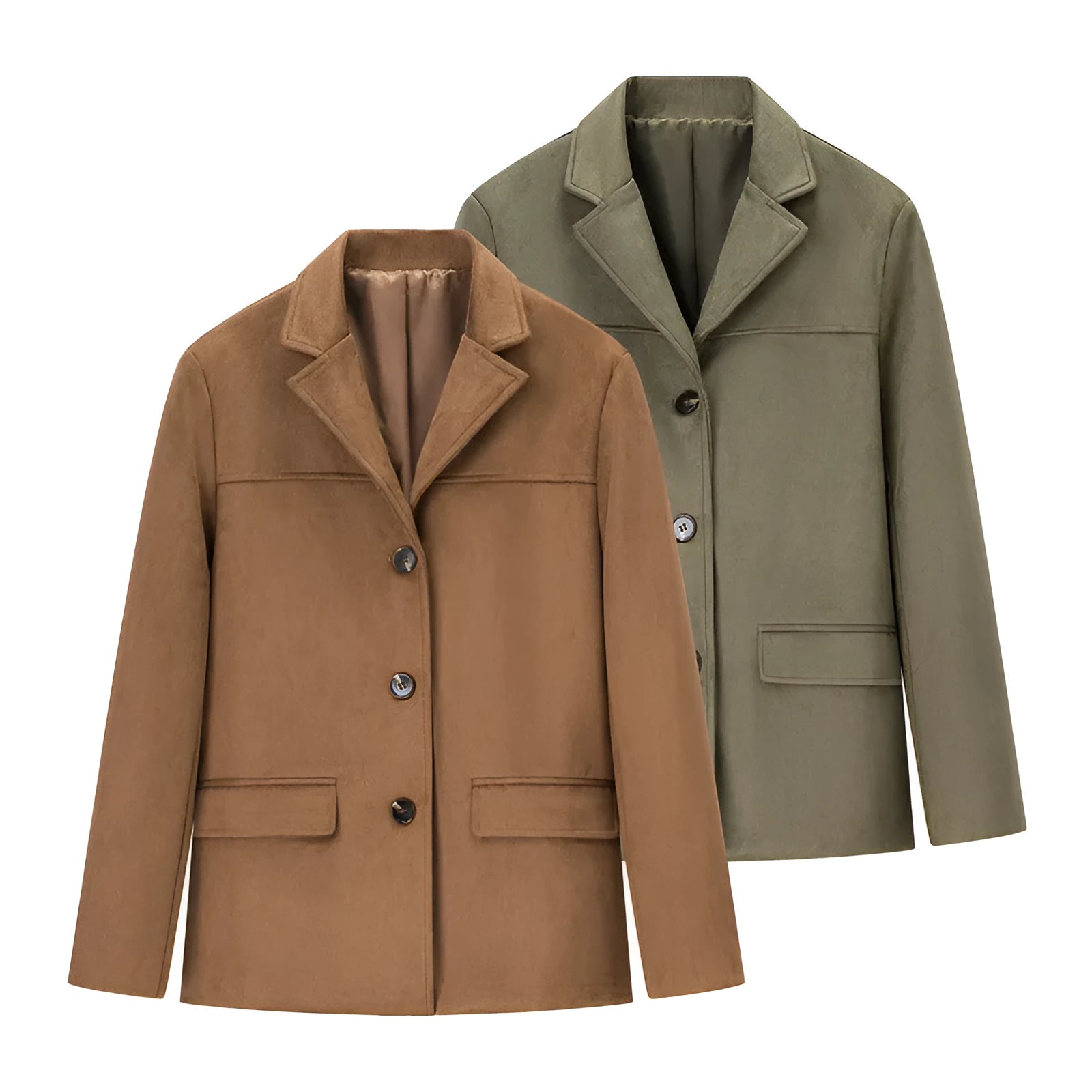 Men's casual suit coat in army green with long sleeves and front pockets, regular fit from front view