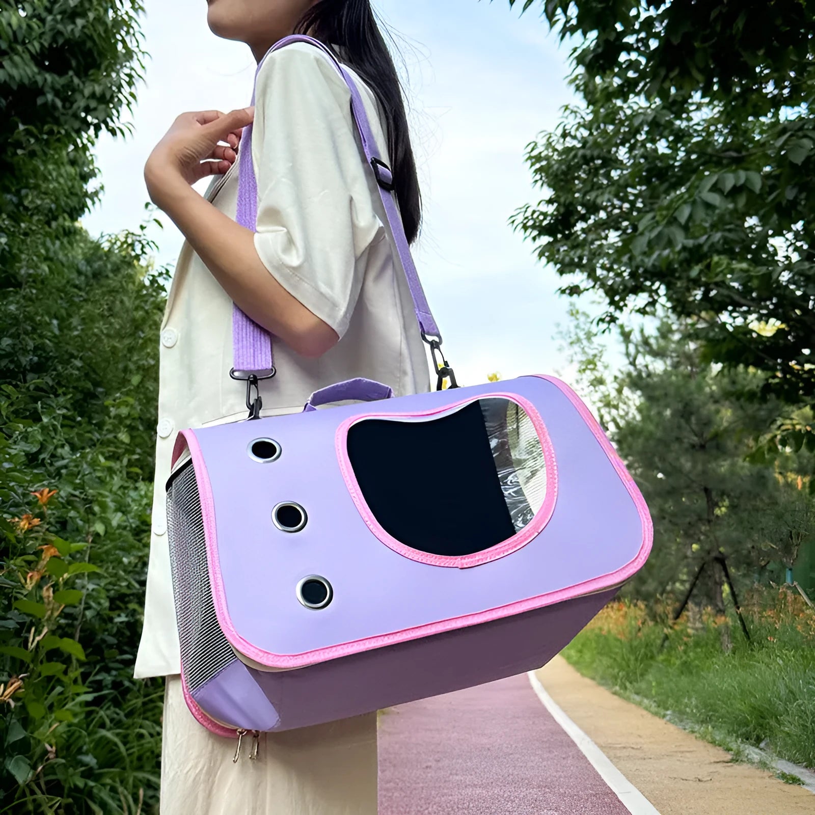 Pet outing portable crossbody breathable large capacity single-shoulder bag in Oxford cloth