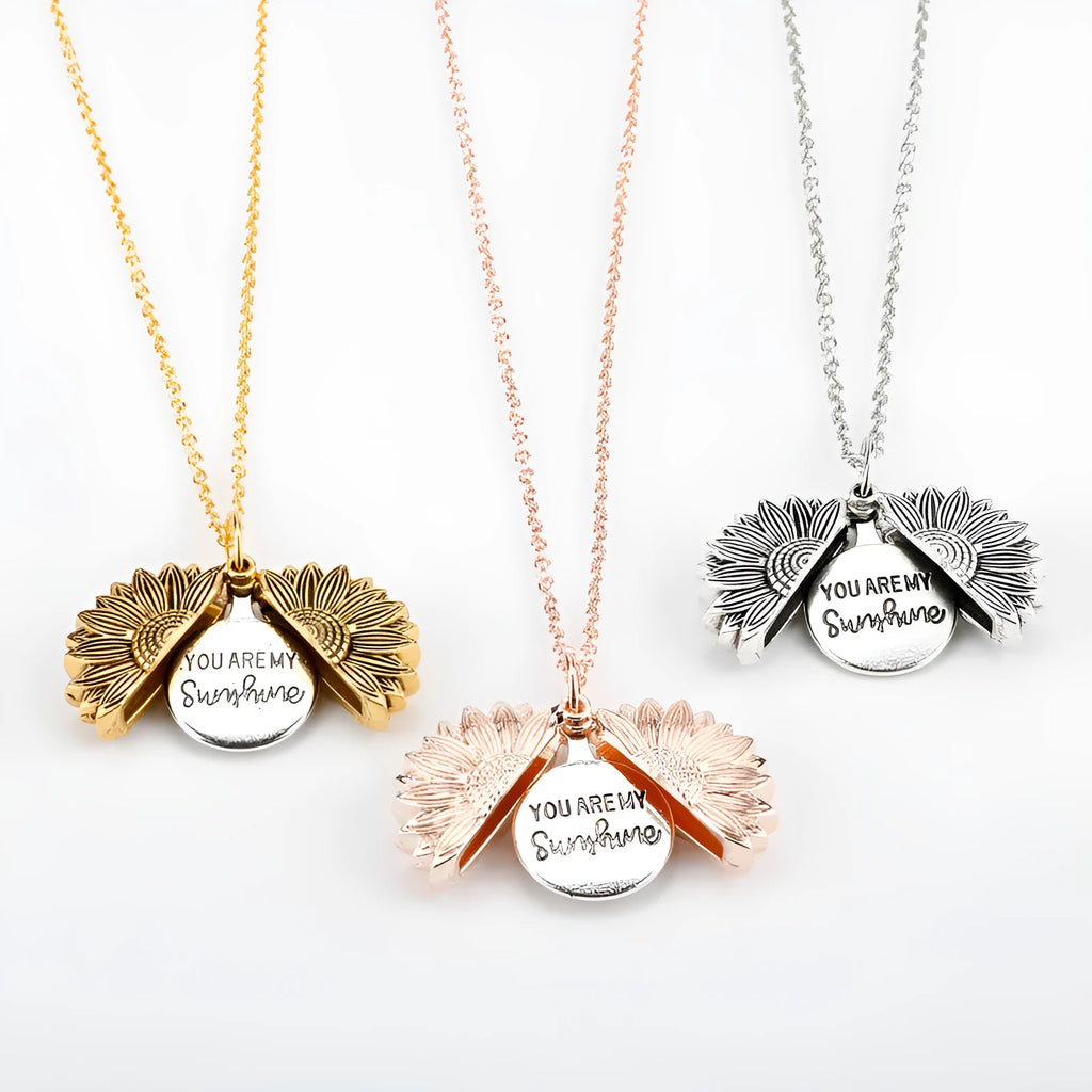 Sunflower double lettering necklace in ancient gold finish with 25mm square pendant on 45cm chain
