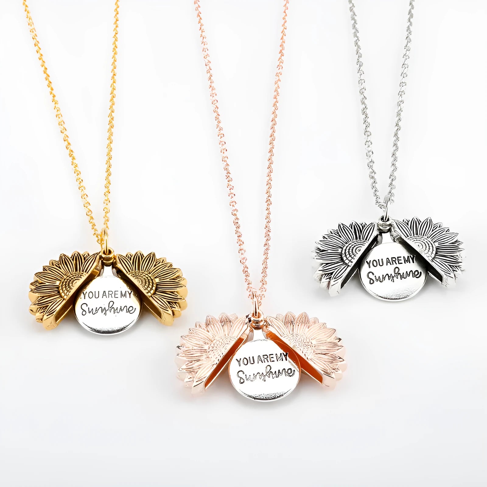 Sunflower double lettering necklace in ancient gold finish with 25mm square pendant on 45cm chain