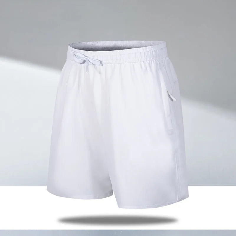Men's loose fit quick-dry beach shorts in polyester ice silk fabric with micro-elastic waistband
