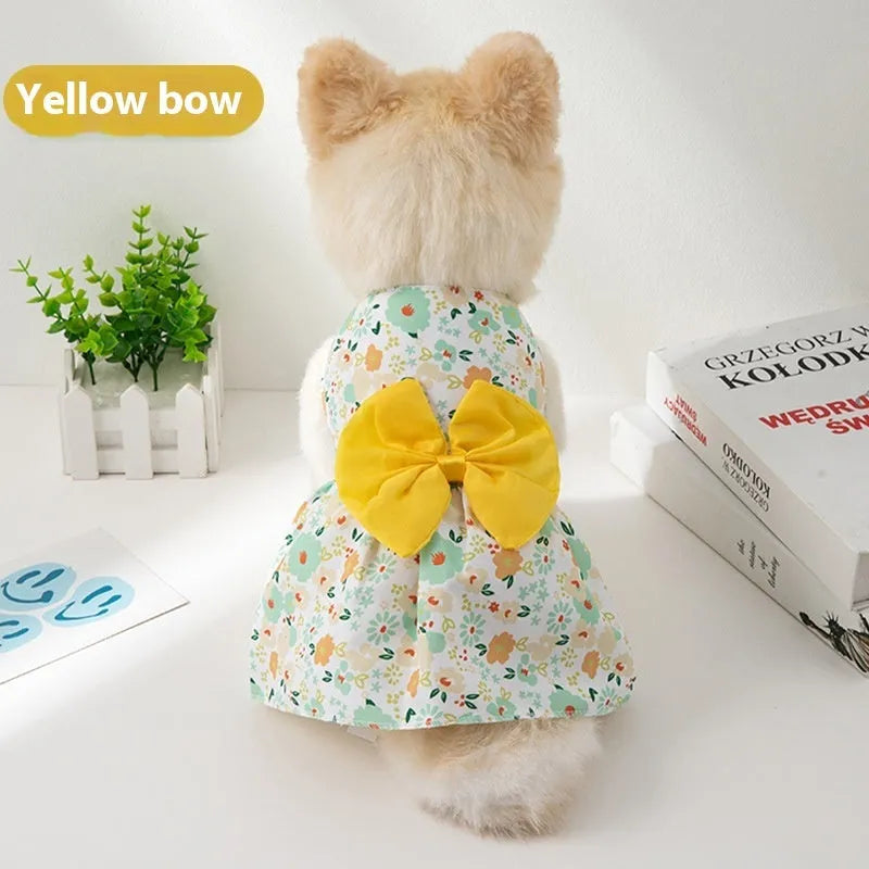 Ultra-thin floral butterfly knot pet dress for dogs and cats with decorative bow