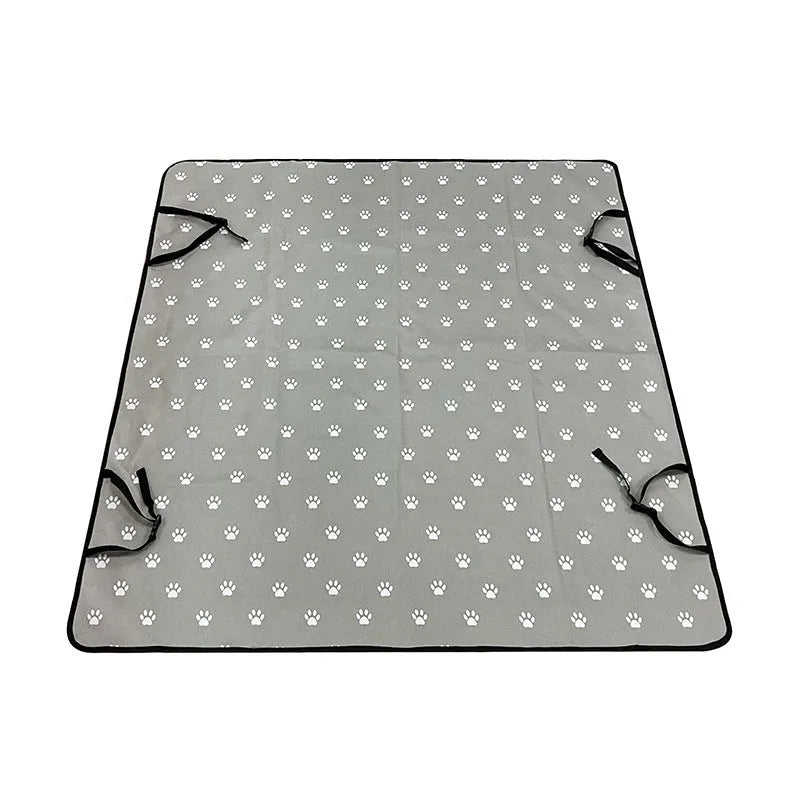 Cloth car pet mat for rear seat protection in multiple colours and dog-themed prints.