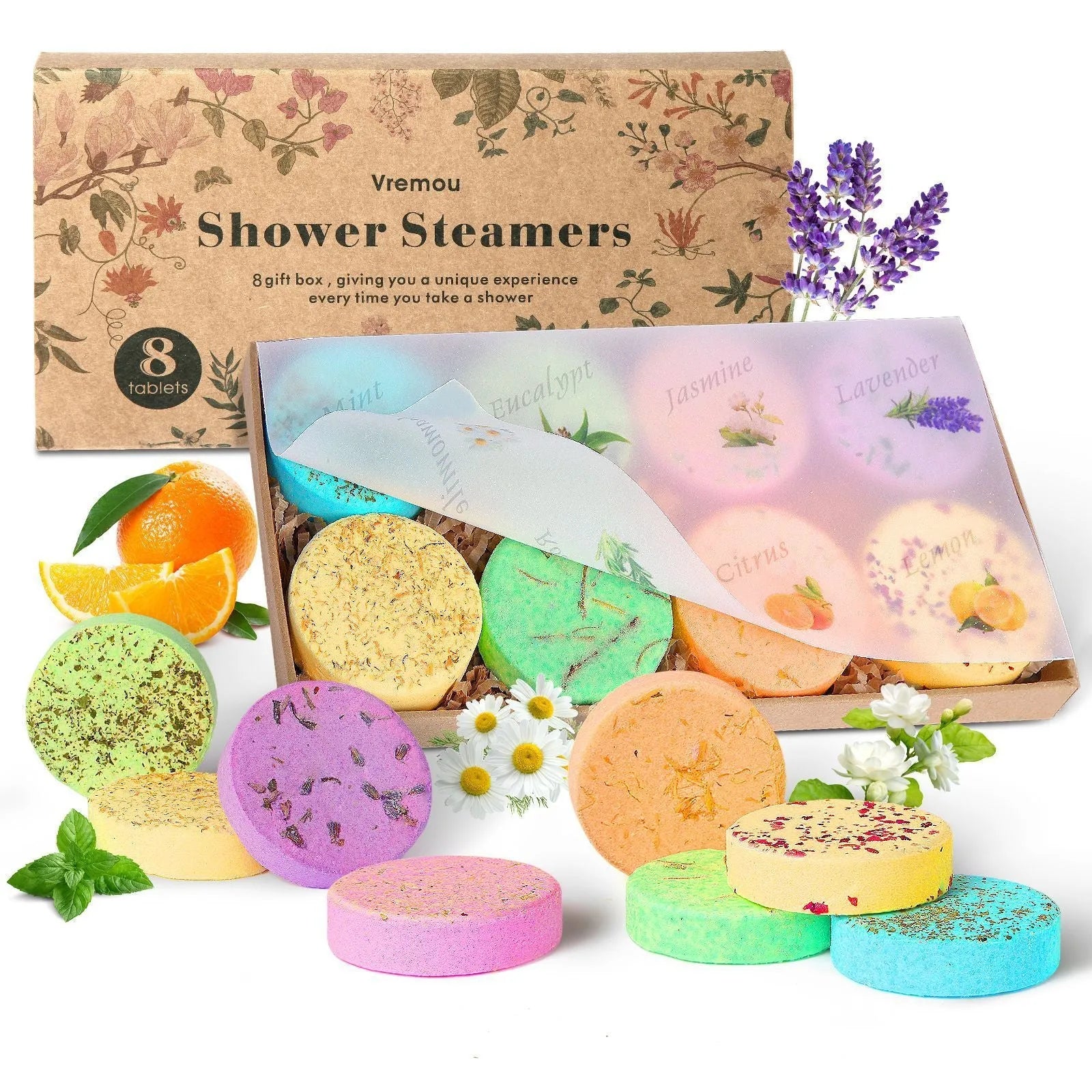 Round dry flower fragrance shower bath salts set with eight 35g pieces