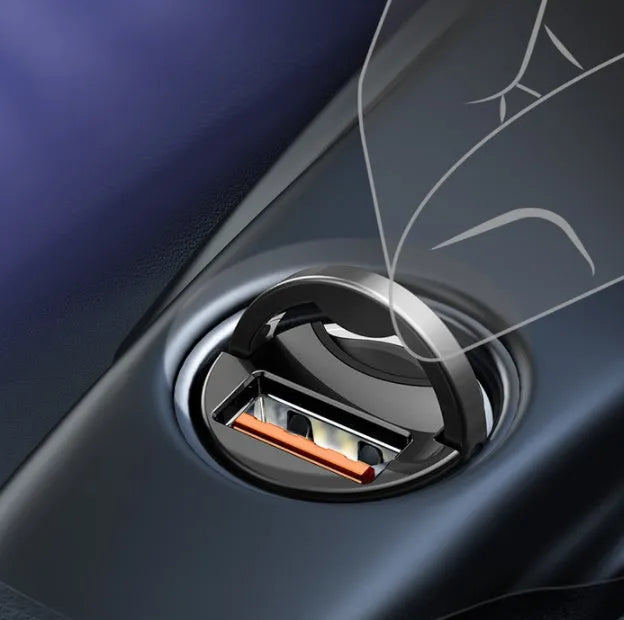 Baseus electro-optical grey mini car charger with single USB port and 1 metre cable