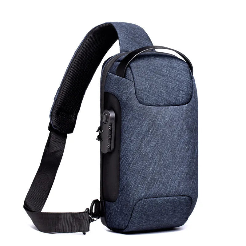 Waterproof Oxford cloth anti-theft shoulder bag showing organisational pockets and zipper closure