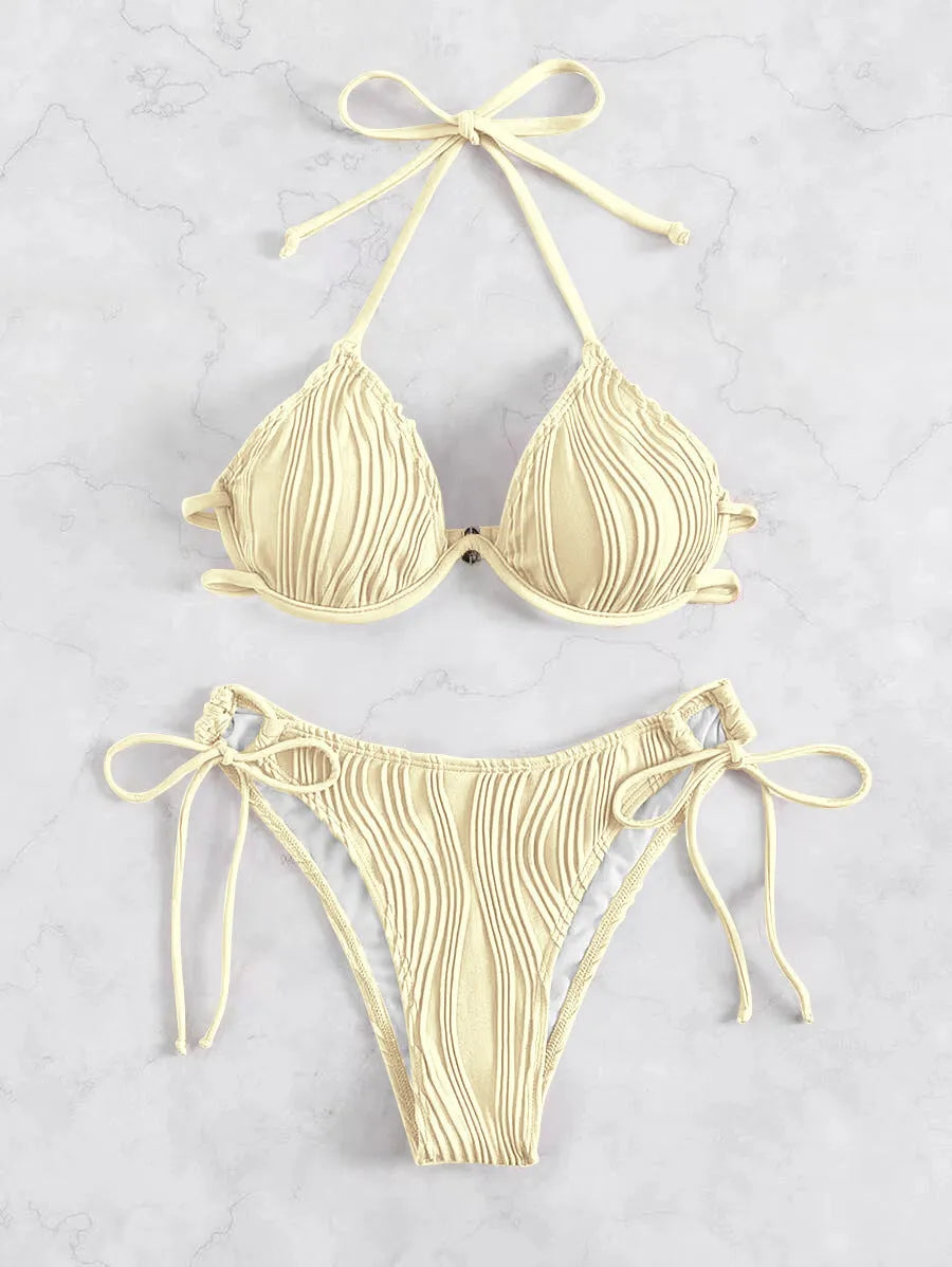 Women's steel bracket underwire bikini swimsuit in polyester fabric available in multiple colours