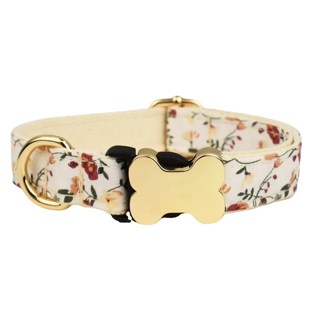 Flat fabric printed grid dog collar with bone buckle in multiple colour options
