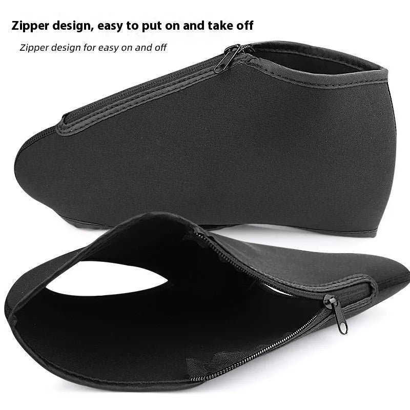 Black neoprene outdoor ice skate blade cover for short track skating with Velcro and zipper