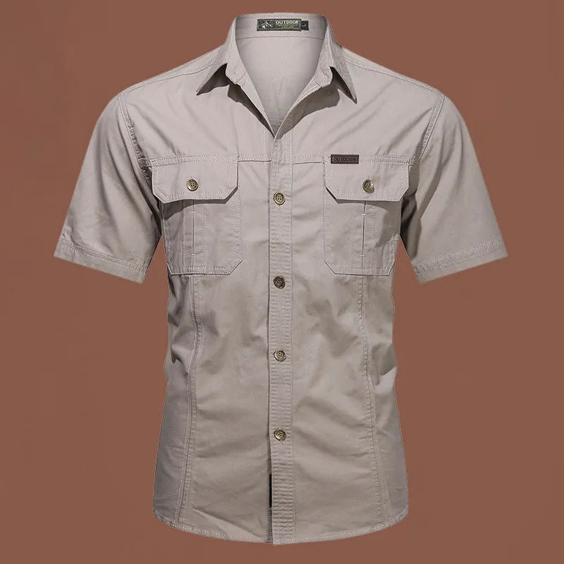 Men's cotton work shirt short sleeve loose fit cardigan style in multiple colours