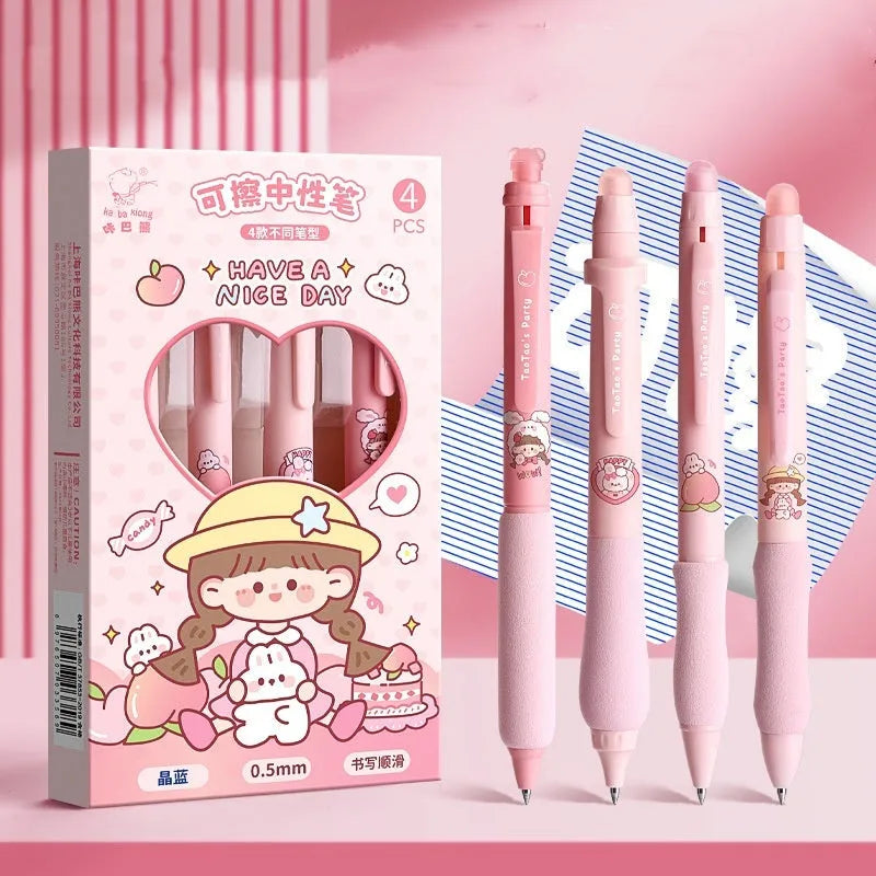 Cartoon printed erasable gel pen with 0.5mm tip in black and crystal blue ink options