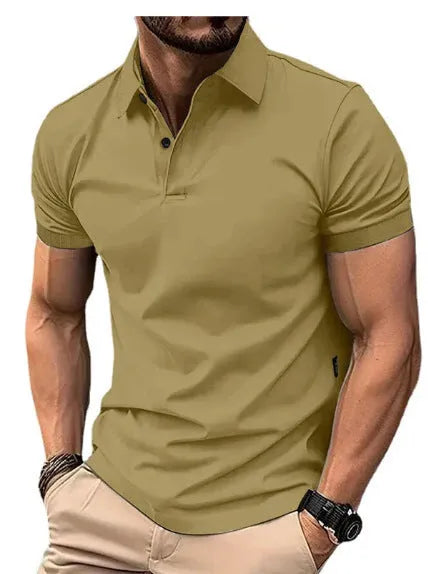 Men's slim-fit solid colour short sleeve button-up shirt in a cotton-mix fabric