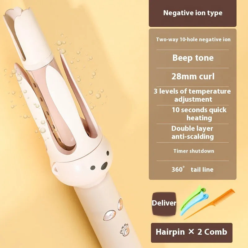 Beige anion automatic hair curler with FSH208 negative ion technology and hair stick