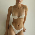Women's solid colour polyester bikini tube top set in white or cyan, sizes S to XL, for swimming and wading.