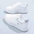 Women's casual sports board shoes solid colour artificial leather round head white green