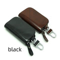 Genuine leather car key case with zipper in frosted black or brown.