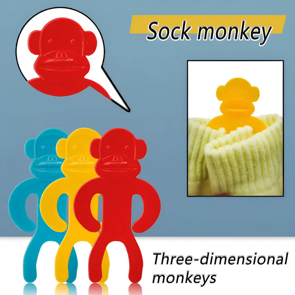 Plastic socks storage clips in blue, red, and yellow colours showing anti-winding laundry organisation