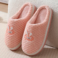 Women's plush rabbit plaid house slipper with thick sole, shown in a solid colour option.