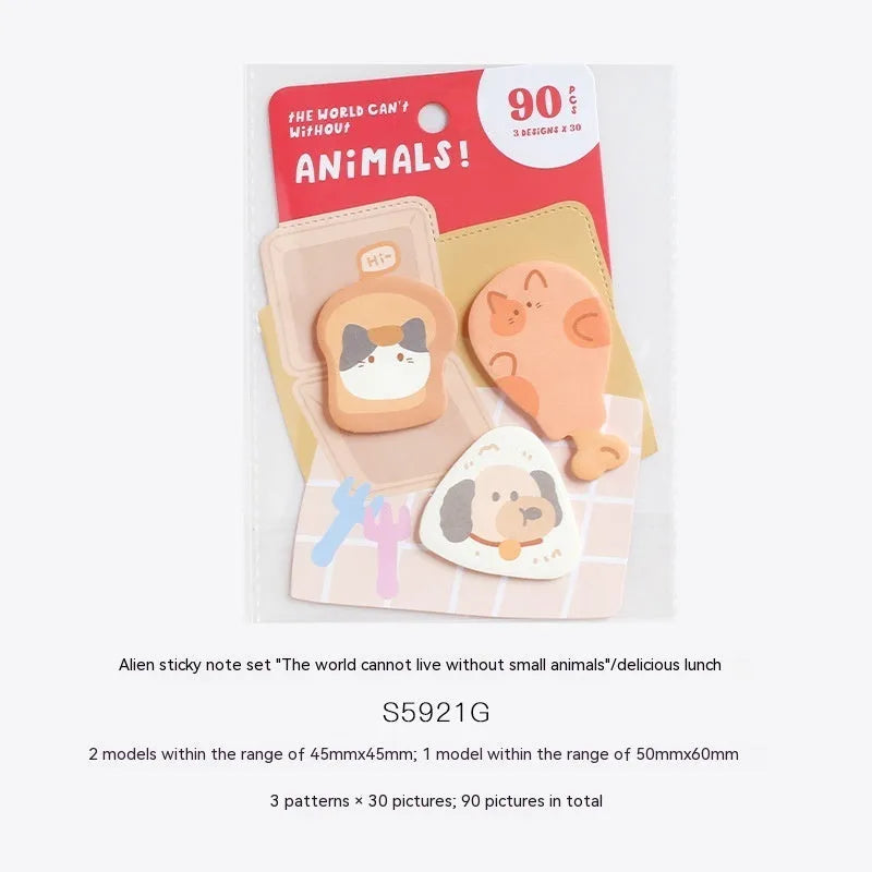 Small animal shaped sticky note set showing one of six cartoon cover designs, 90 pages.