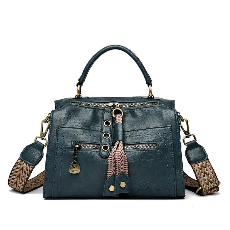 Soft PU women's crossbody bag in horizontal square design with sandwich pocket