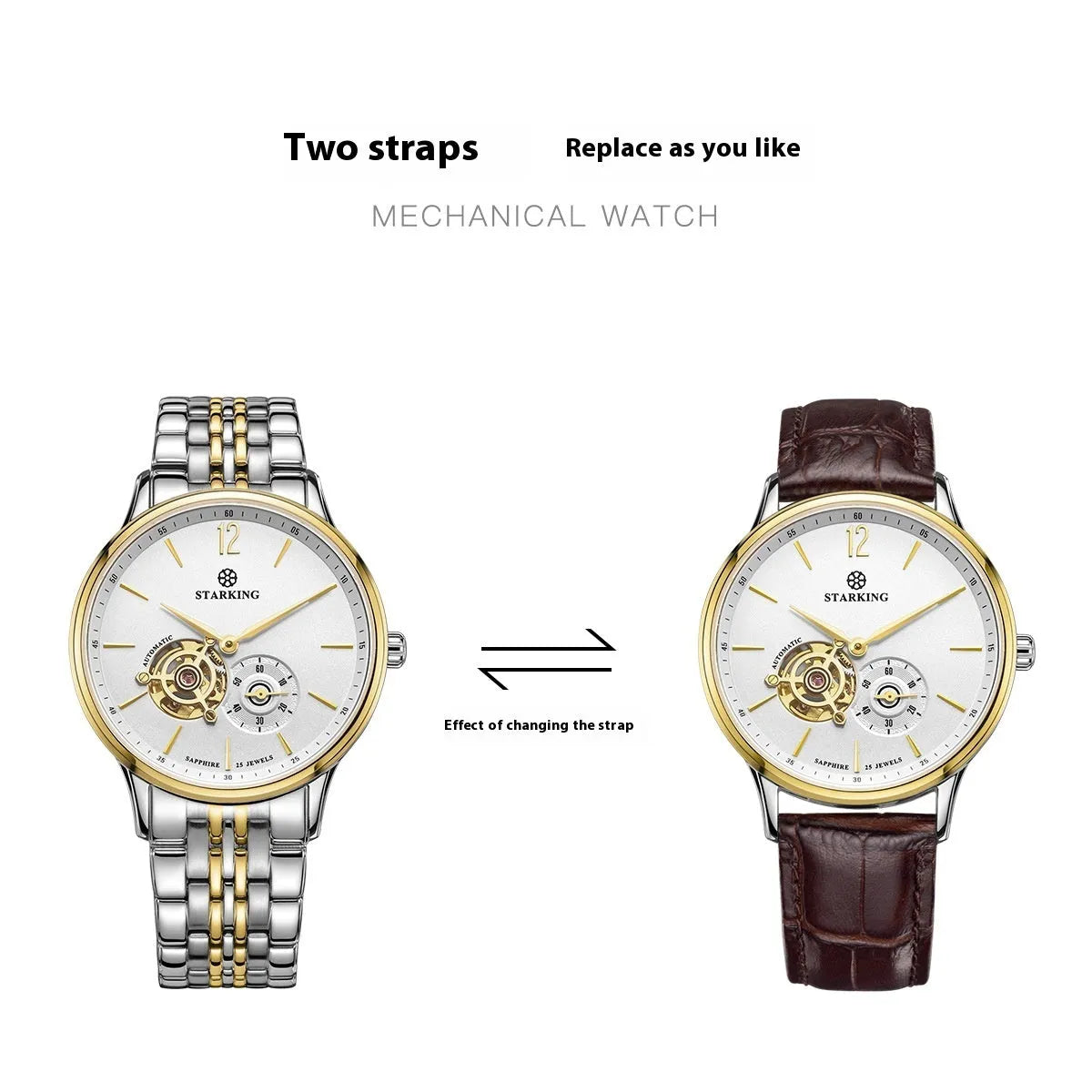Automatic mechanical business men's watch with sapphire crystal glass and stainless steel case