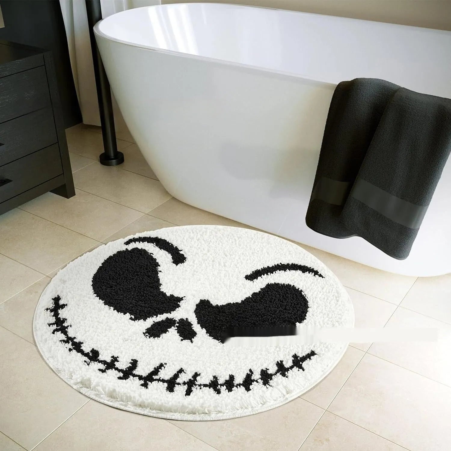 Christmas round pad design printed on a soft, square polyester fibre carpet.