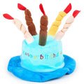 Blue dog-shaped birthday hat for small to medium dogs on a white background.