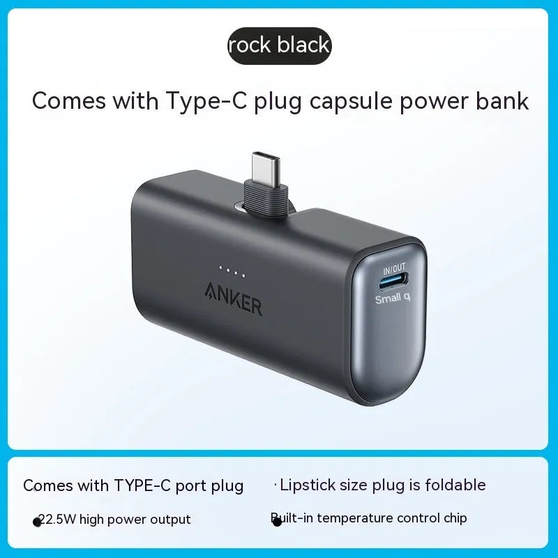 Capsule power bank portable charger with 5000mAh capacity and compact plastic shell design