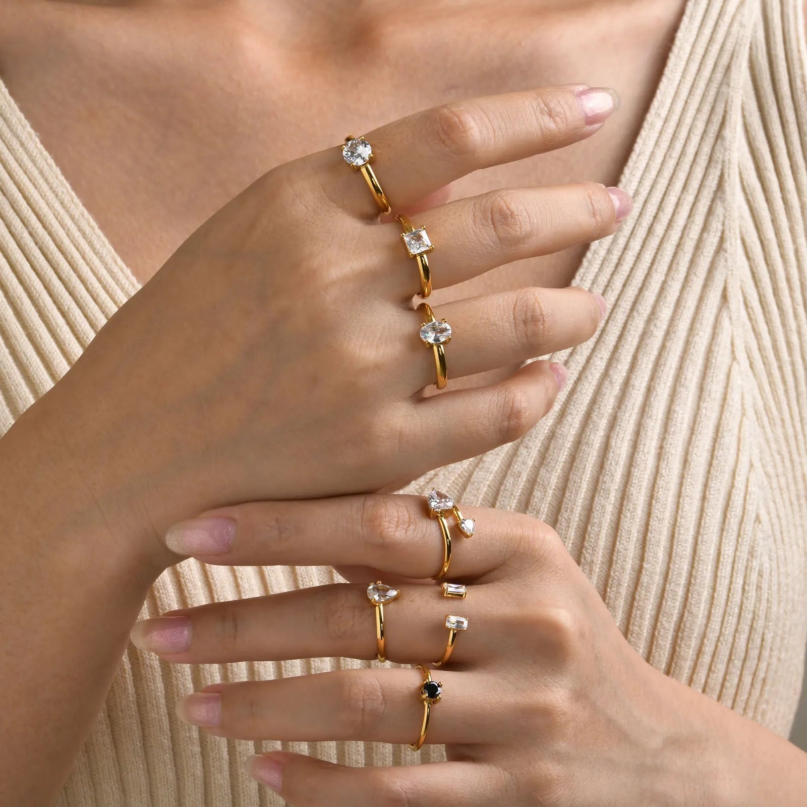 Women's stainless steel open ring with electroplated finish, U-shaped geometric design, fashion OL style, size no.6 to no.9