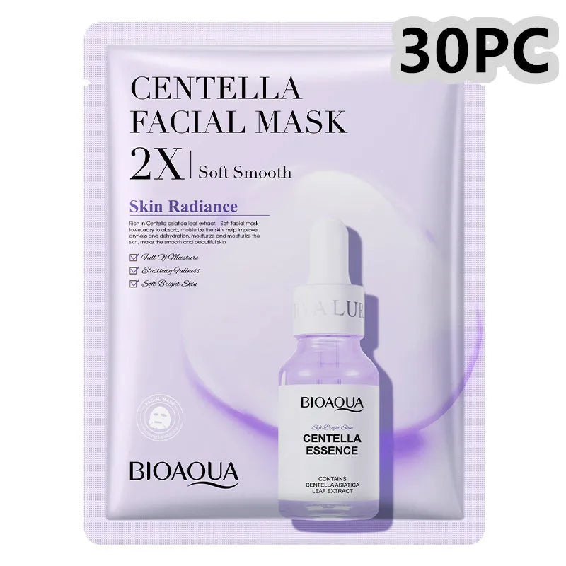 Collagen and Hyaluronic Acid facial sheet mask set with 30g gel formula on white background