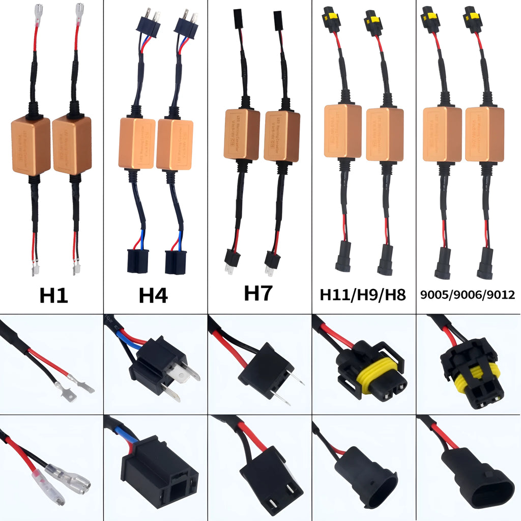 Black alloy Canbus decoder adapter for H4 H7 H11 LED car headlights with plug connectors
