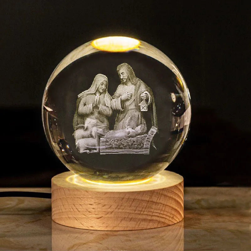 White crystal lamp with 6cm diameter ball on solid wood warm light base for church office decoration
