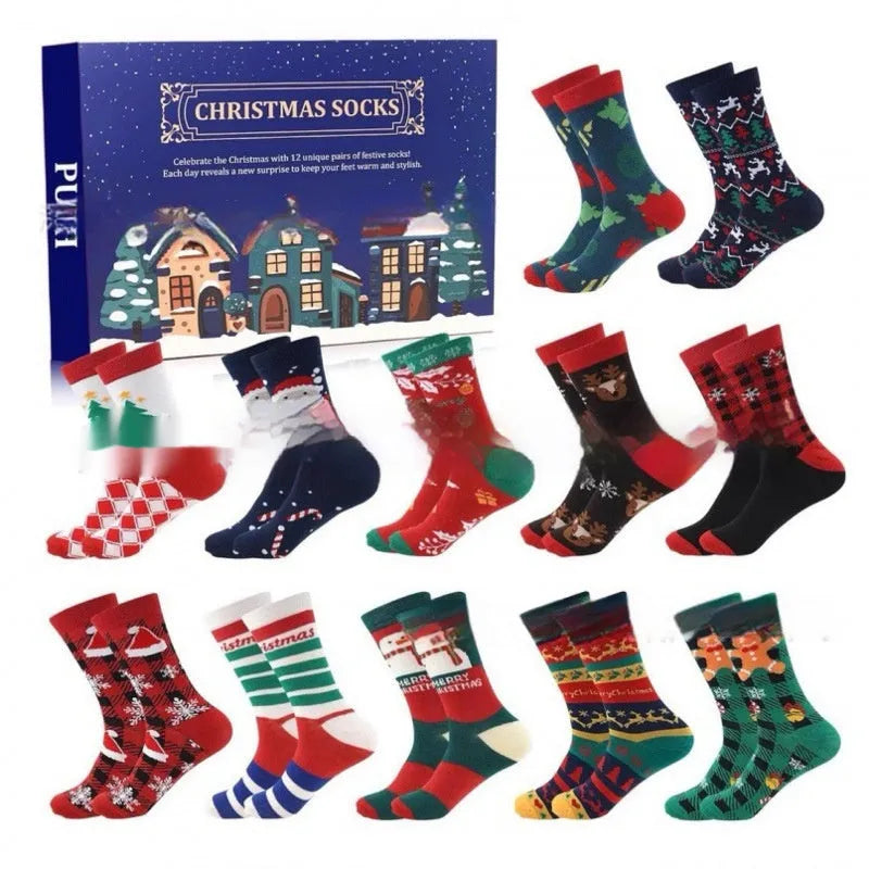 Christmas Socks Blind Box containing one mini resin or plastic stocking ornament from styles A-G.