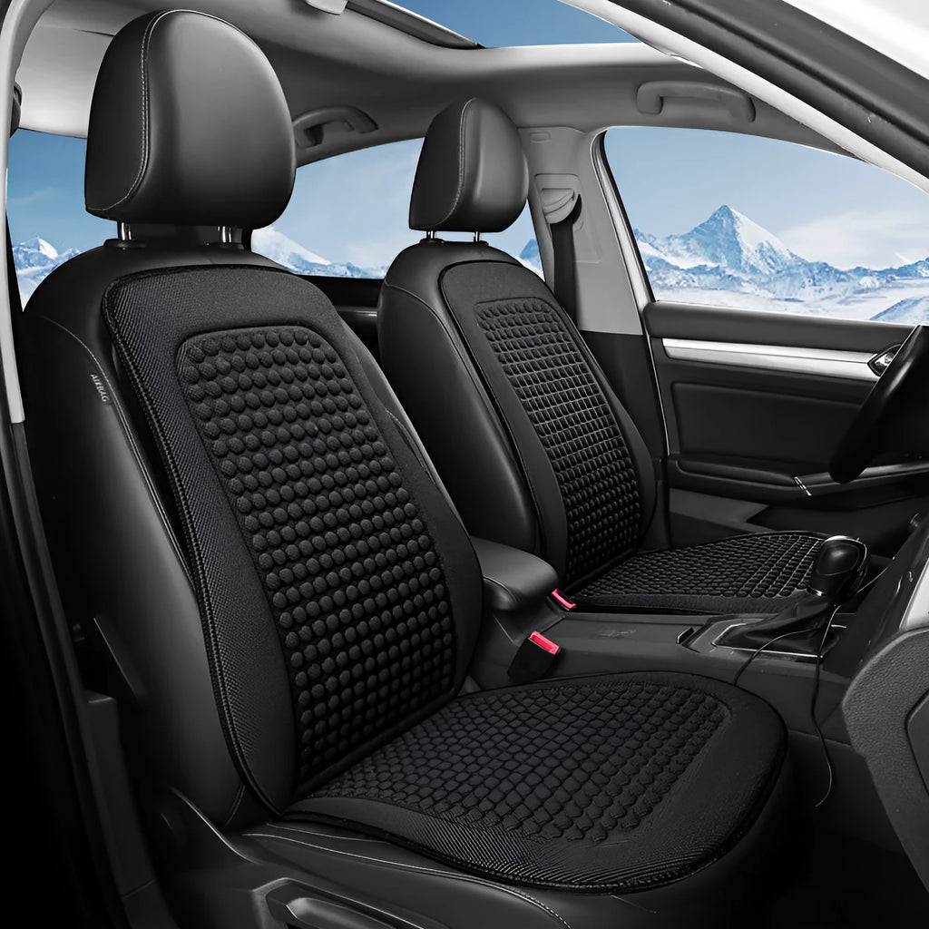 Cool Silk tie-free car seat cushion with massage function in carbon black for single seat
