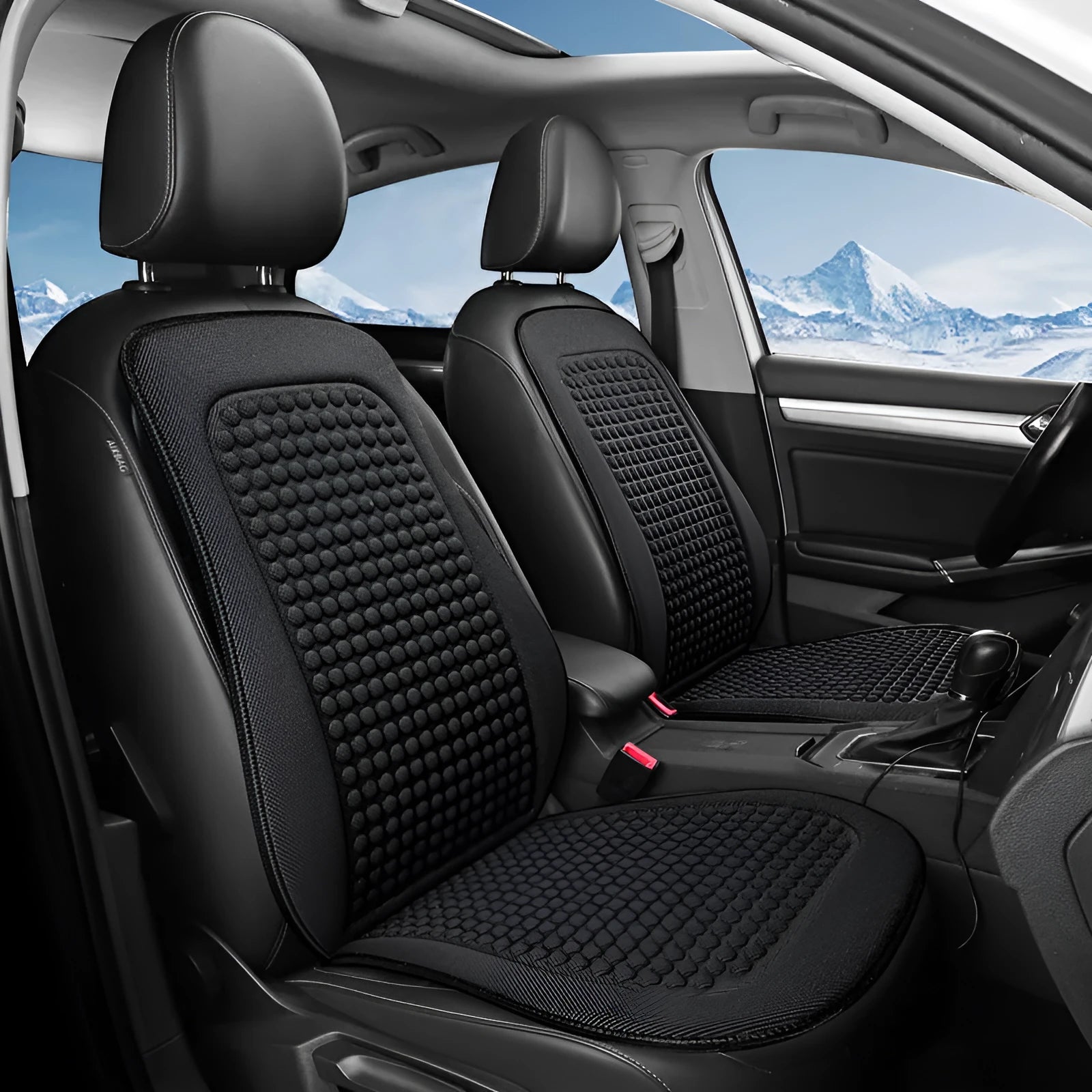 Cool Silk tie-free car seat cushion with massage function in carbon black for single seat