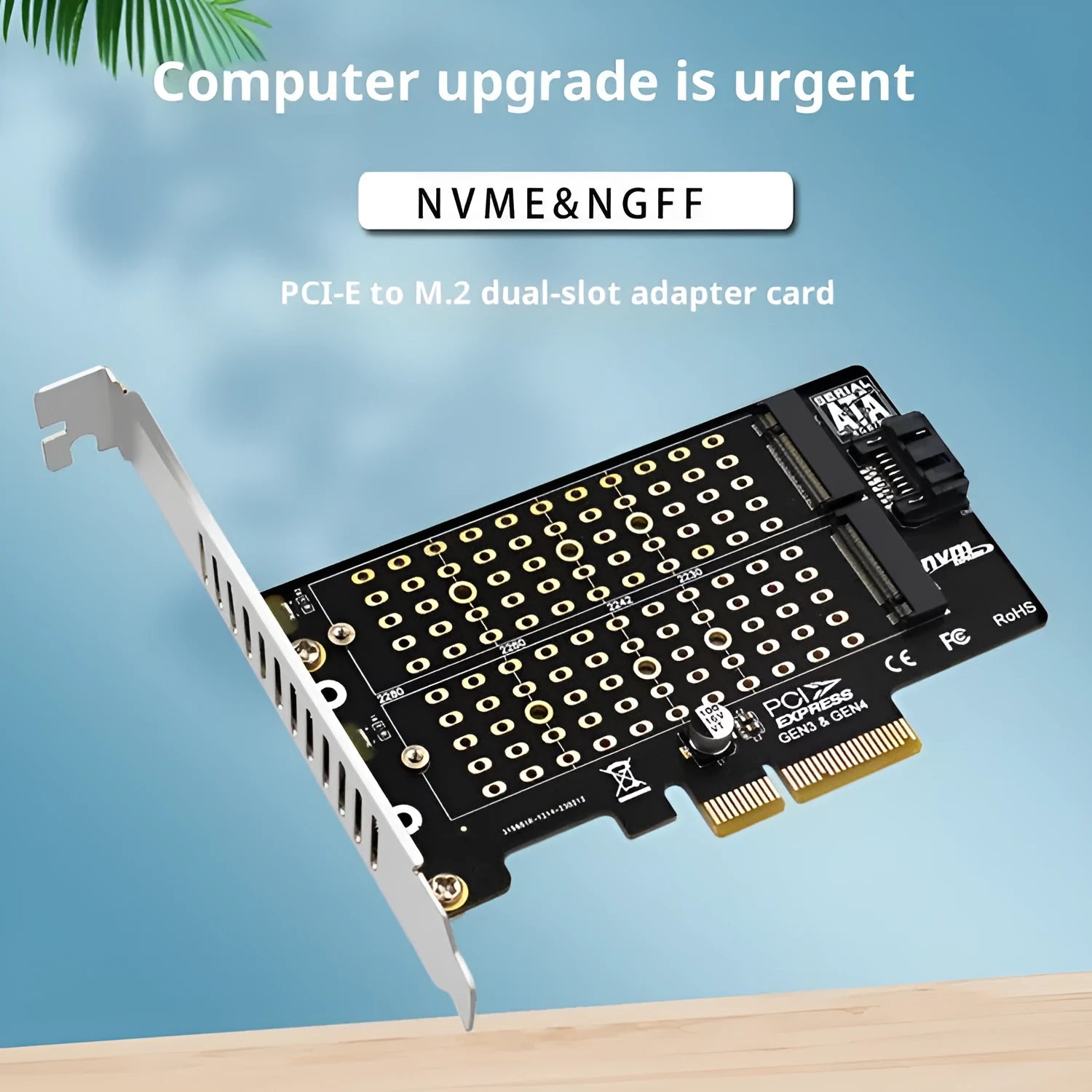 PH42 M.2 NVMe NGFF SSD to PCIe SATA dual disk transfer extended card with MKey and BKey support