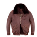 American style men's casual flight suit genuine leather jacket in old brown, loose fit, ribbed hem