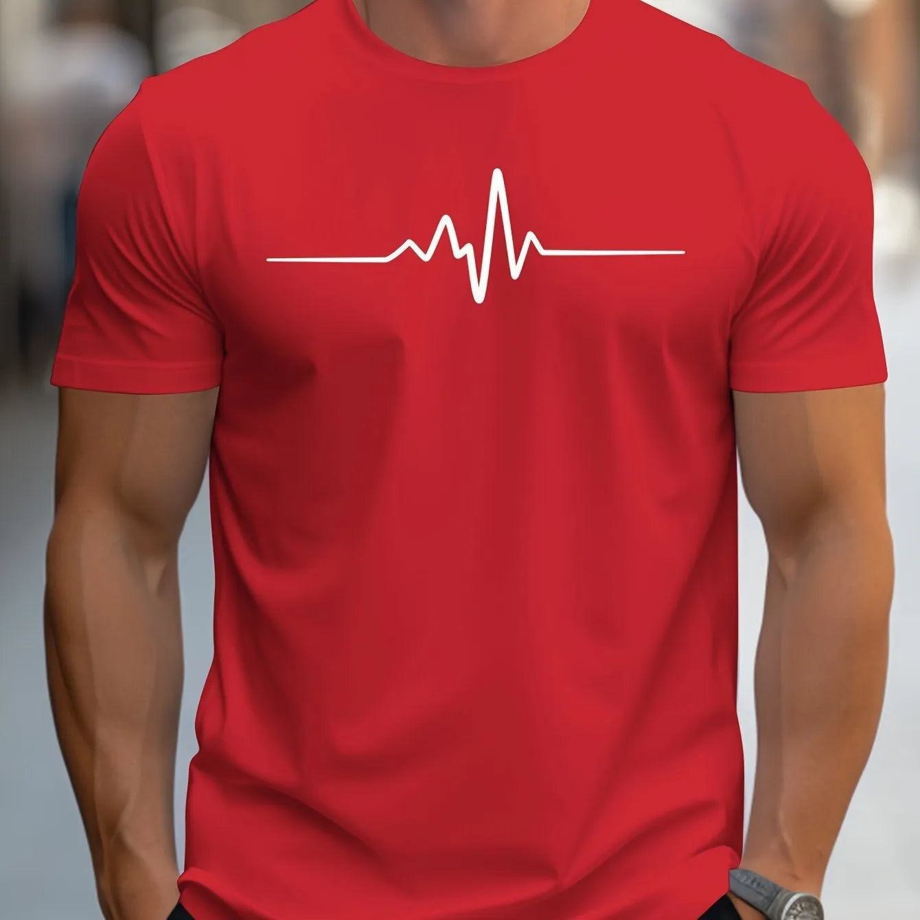 Men's loose fit 3D printed sports T-shirt in polyester blend fabric for summer casual wear