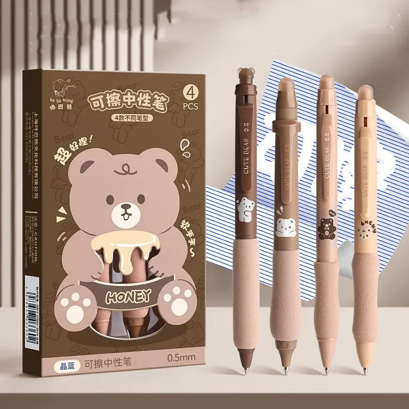 Cartoon printed erasable gel pen with 0.5mm tip in black and crystal blue ink options