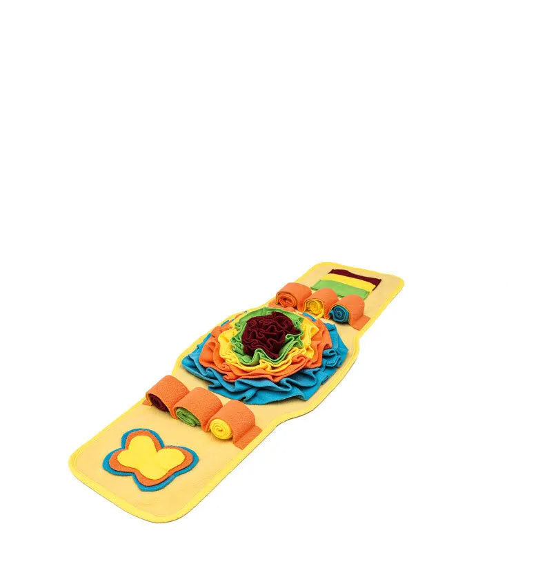 Blue pet sniff mat watch-style dog training pad with anti-slip rubber base and fleece strips for treat hiding