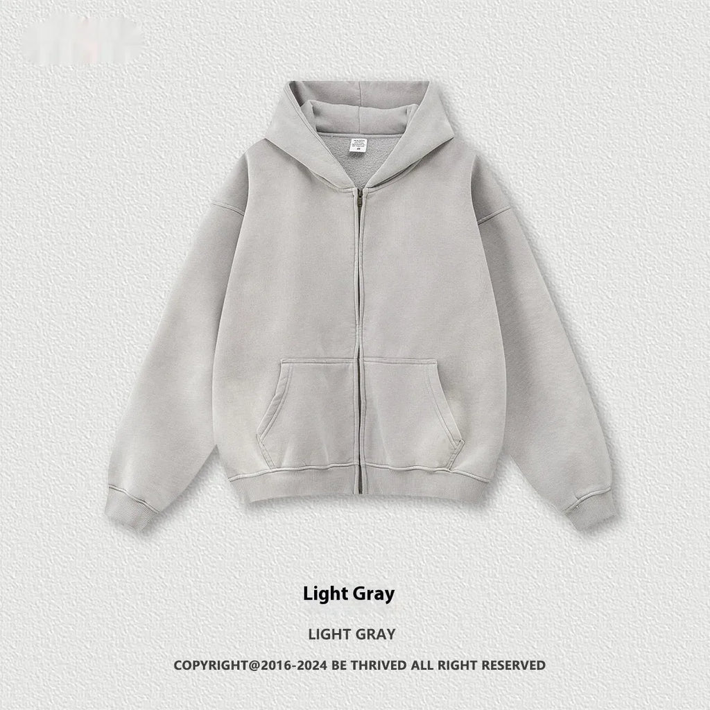 Men's cotton pullover jacket top in solid colour with loose fit, available in black or gray