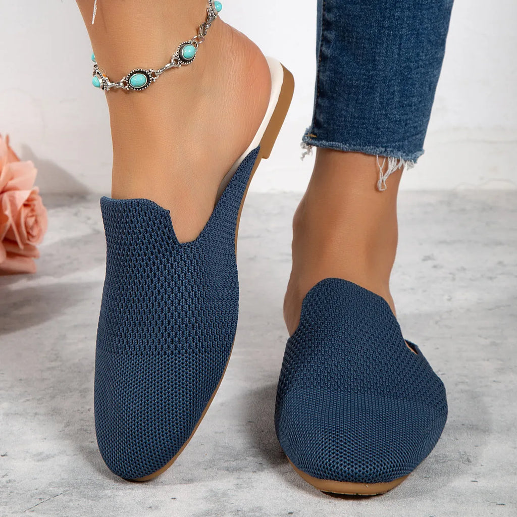 Women's candy colour mesh sandals with round toe and flat rubber sole