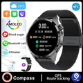 Black smartwatch with Bluetooth calling and health monitoring functions on silicone or Milan mesh strap