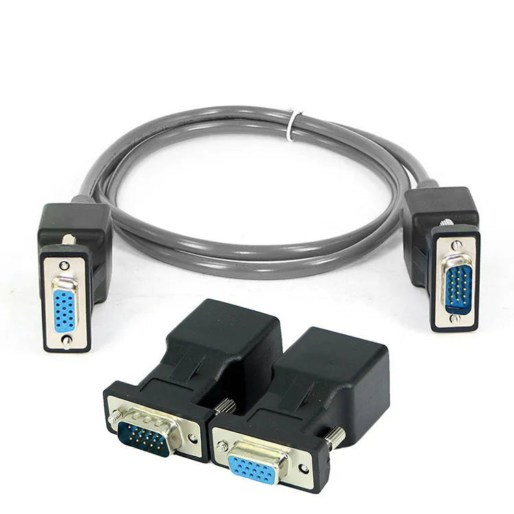Black alloy VGA to RJ45 adapter male connector with 3cm size for computer Ethernet conversion