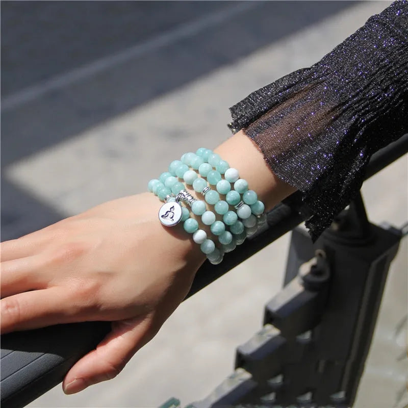 Women's vintage natural stone bracelet with a geometric lotus design in multiple colours.