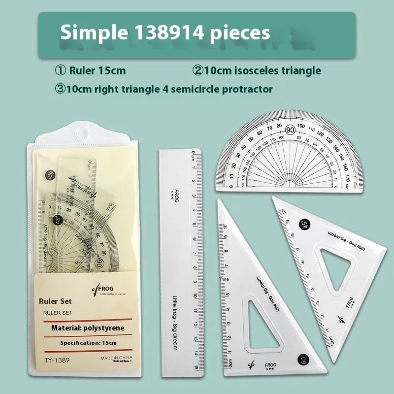 Youpai transparent acrylic drawing ruler set showing square, protractor, and rulers for geometric drawing
